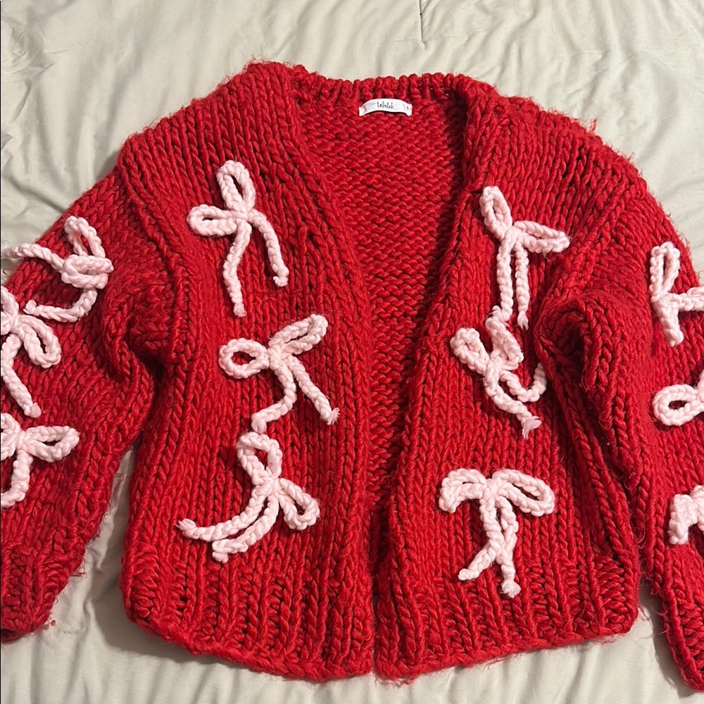 TALULAH Red and Pink Chunky Knit Cardigan
